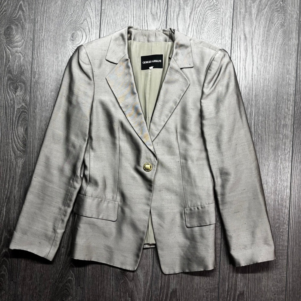 Giorgio Armani Borgo 21 Silver 100% Silk Blazer Jacket Made in Italy Size 38
